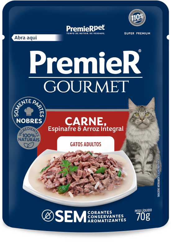PremieR Gourmet Gatos Adultos Carne, Espinafre e Arroz Integral