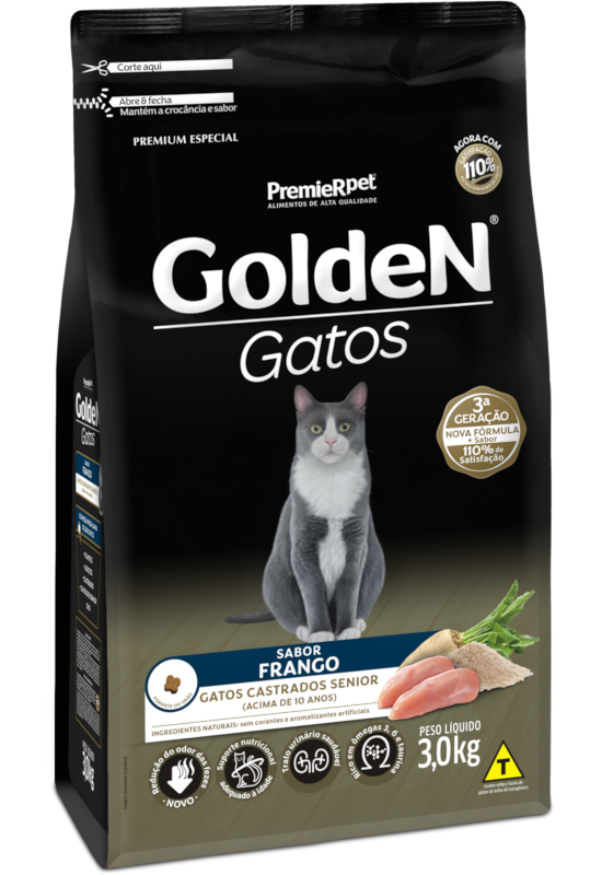 GoldeN Gatos Castrados Sênior Frango, Arroz e Beterraba Branca