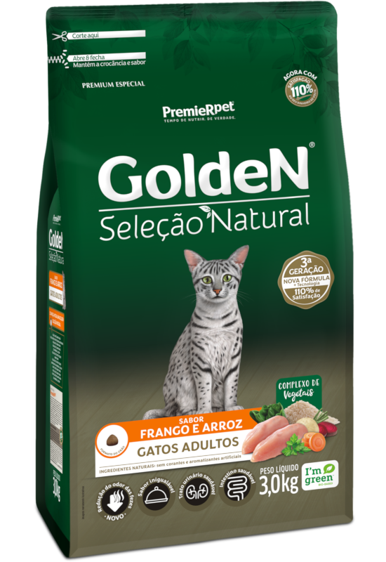 GoldeN Seleção Natural Gatos Adultos Frango e Arroz