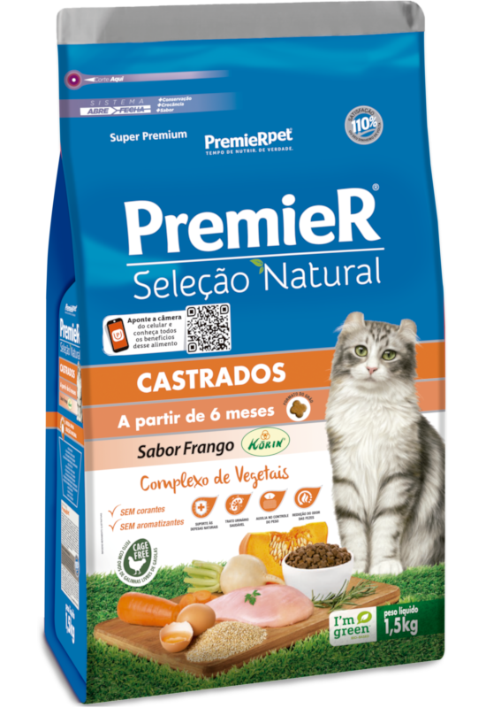 PremieR Seleção Natural Gatos Castrados Frango Korin