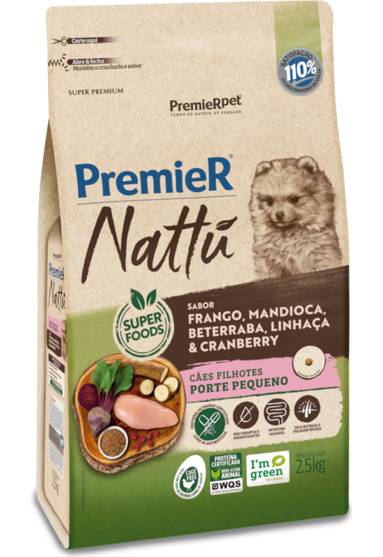 PremieR Nattu Cães Filhotes Porte Pequeno Frango, Mandioca, Beterraba, Linhaça & Cranberry