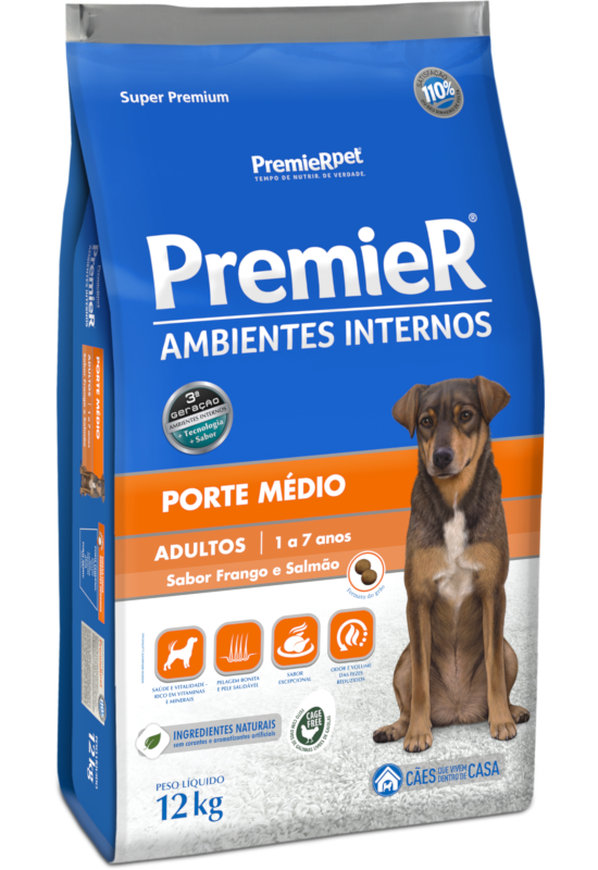 PremieR Ambientes Internos Cães Adultos Porte Médio Frango e Salmão