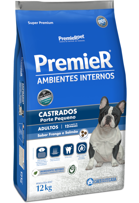 PremieR Ambientes Internos Cães Adultos Porte Pequeno Frango e Salmão Castrados