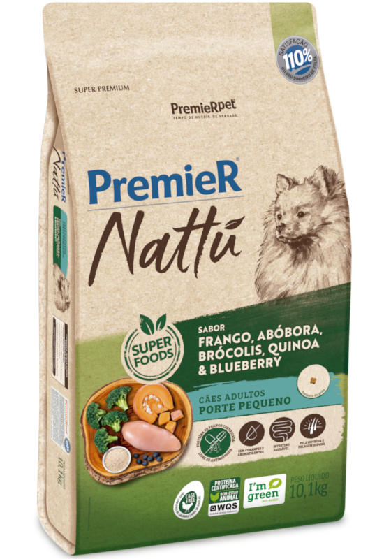 PremieR Nattu Cães Adultos Porte Pequeno Frango, Abóbora, Brócolis, Quinoa & Blueberry