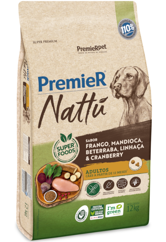 PremieR Nattu Cães Adultos Frango, Mandioca, Beterraba, Linhaça & Cranberry