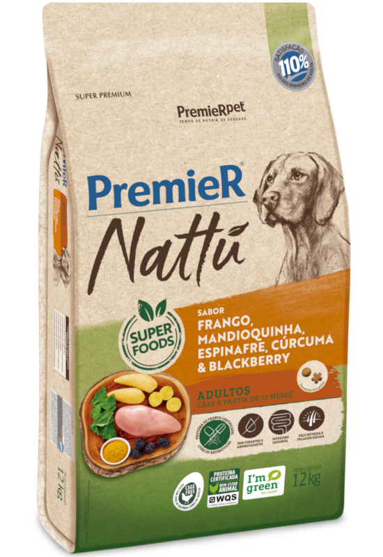 PremieR Nattu Cães Adultos Frango, Mandioquinha, Espinafre, Cúrcuma & Blackberry