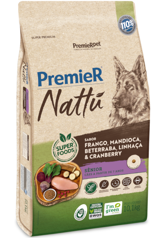 PremieR Nattu Cães Sênior Frango, Mandioca, Beterraba, Linhaça & Cranberry