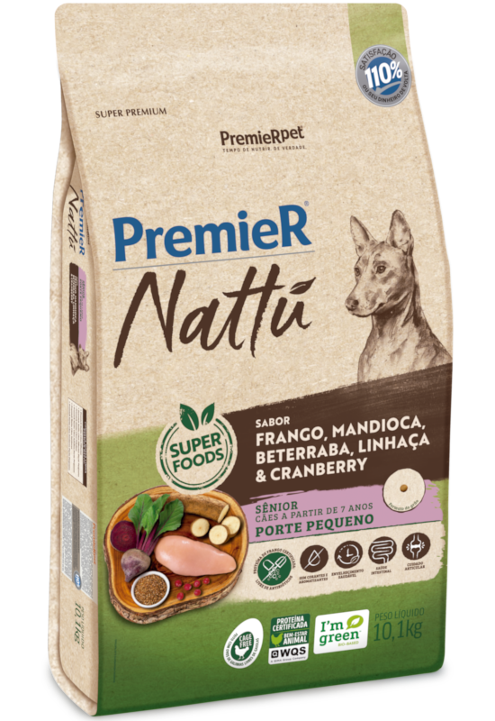 PremieR Nattu Cães Sênior Porte Pequeno Frango, Mandioca, Beterraba, Linhaça & Cranberry