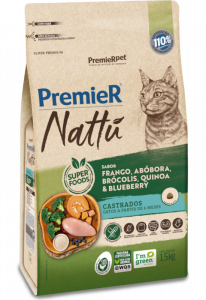 PremieR Nattu Gatos Castrados Frango, Abóbora, Brócolis, Quinoa & Blueberry