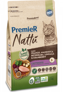 PremieR Nattu Gatos Castrados Frango, Mandioca, Beterraba, Linhaça & Cranberry