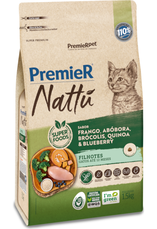PremieR Nattu Gatos Filhotes Frango, Abóbora, Brócolis, Quinoa e Blueberry