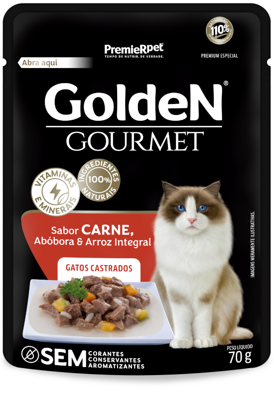 GoldeN Gourmet Gatos Castrados Carne, Abóbora e Arroz Integral