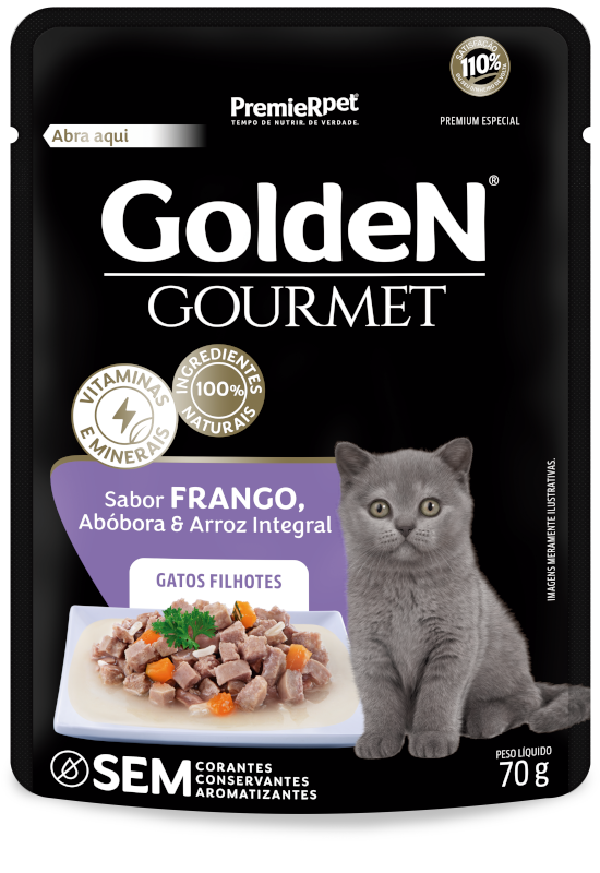 GoldeN Gourmet Gatos Filhotes Frango, Abóbora e Arroz Integral