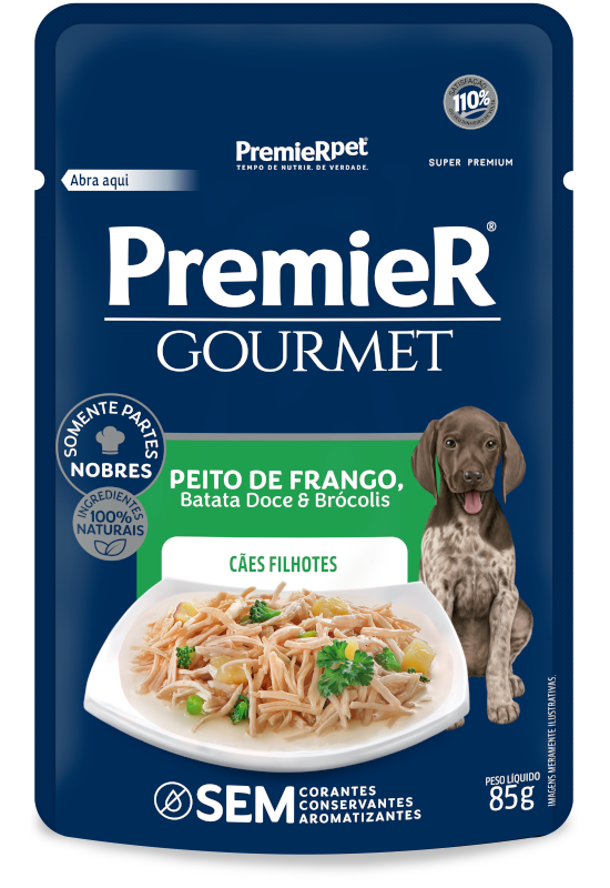 PremieR Gourmet Cães Filhotes Peito de Frango, Batata Doce e Brócolis