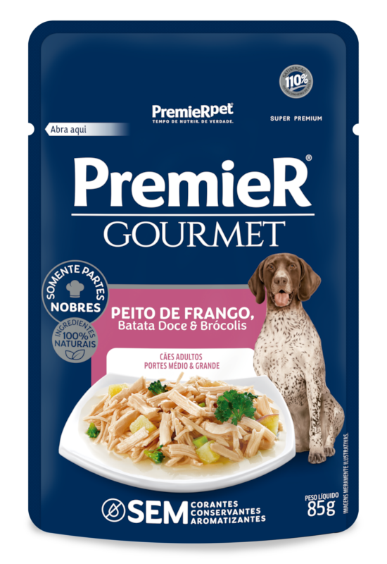 PremieR Gourmet Cães Adultos Portes Médio e Grande Peito de Frango Batata Doce e Brócolis