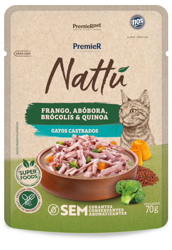 PremieR Nattu Úmidos Gatos Castrados Frango, Abóbora, Brócolis e Quinoa
