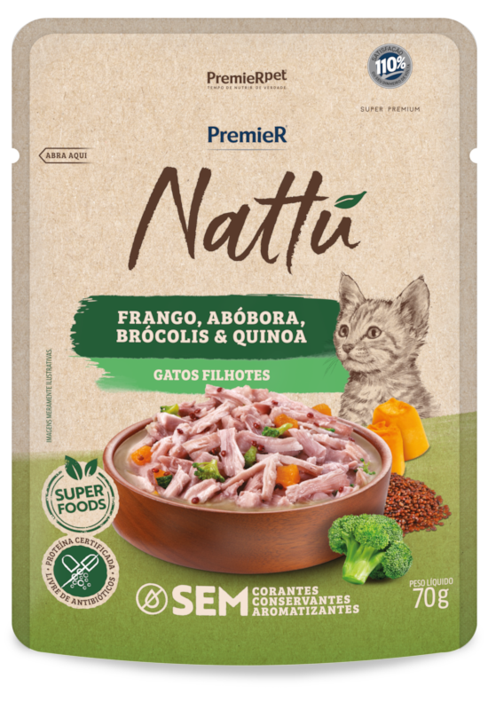 PremieR Nattu Úmidos Gatos Filhotes Frango, Abóbora, Brócolis e Quinoa