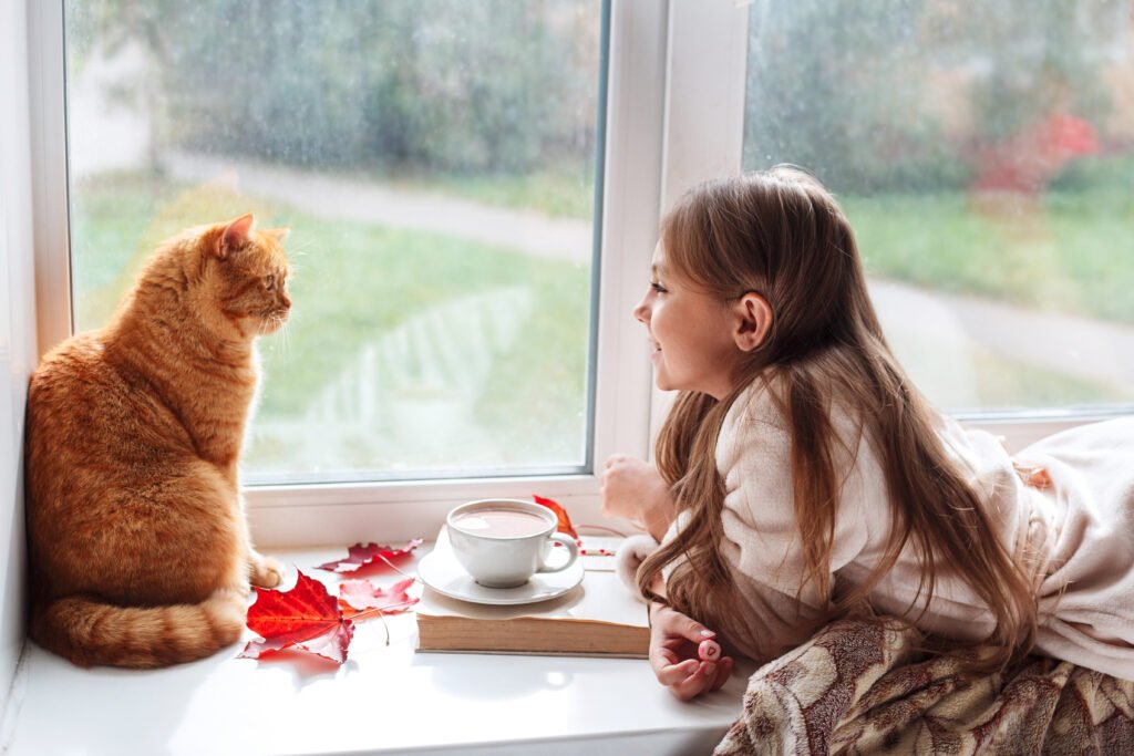 Criança brincando com um gato